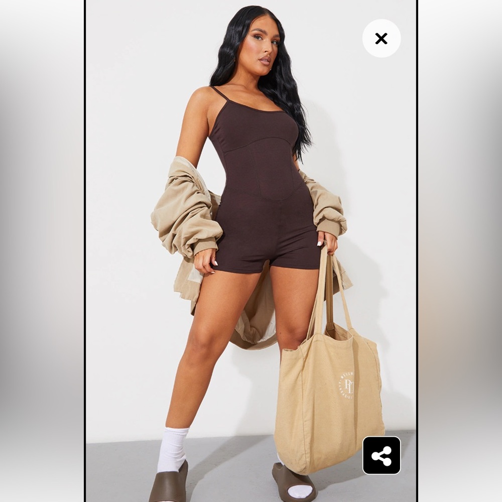 Chocolate Stitch Detail Strappy Jersey Romper